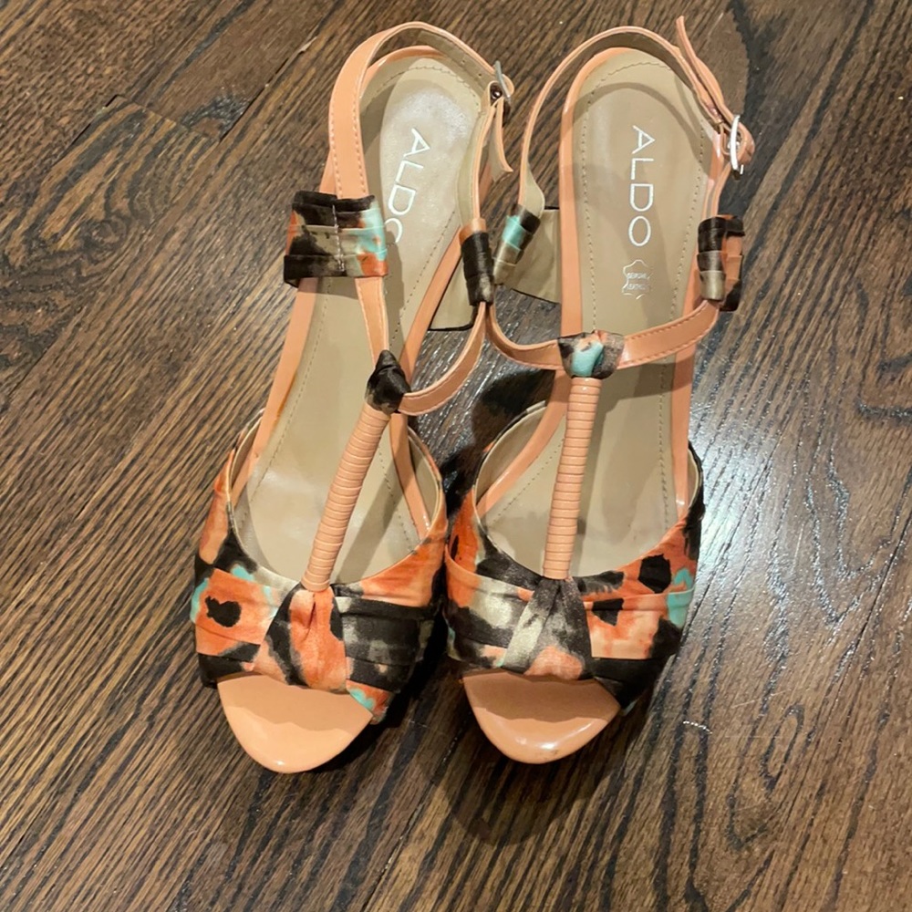 Coral floral heels